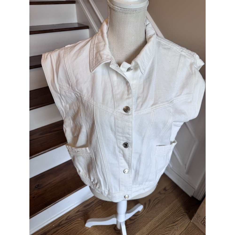 Elan White Wash Denim Jean Button Up Vest NWT‎ Size Medium